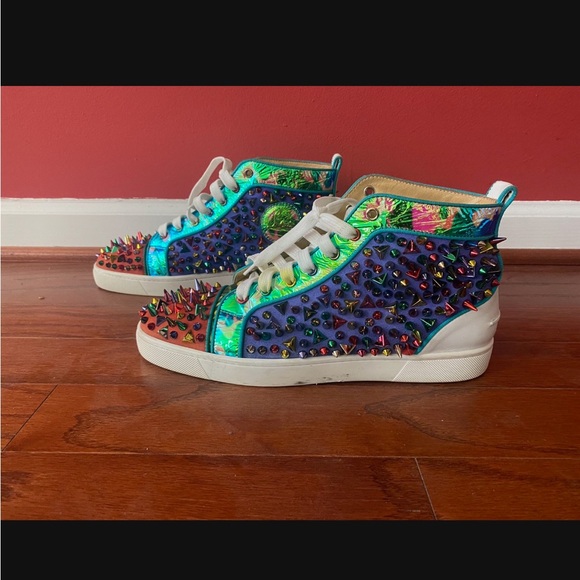CL Mlt color Suede Louis Spikes High-Top Sneakers good condition missing 2 stone - Picture 2 of 4